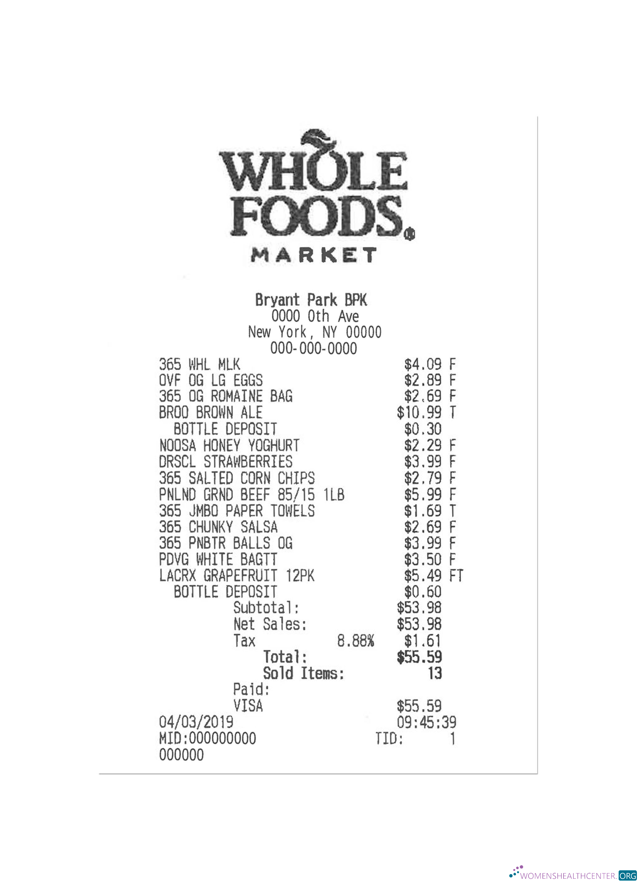 Download WHOLE FOODS payment check Photoshop template